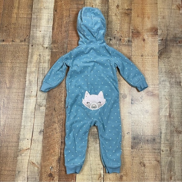 Carter's 18 Months Fleece Hooded Rompers Shorts Romper Fox Whale Pastel Forest - Picture 2 of 7